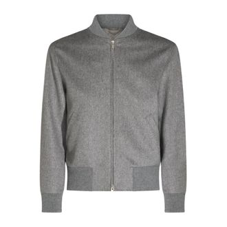 Lardini Bomberjack met geribde boorden van wol - Heren - Bomber jackets - Grijs - XL - Wol - Jassen