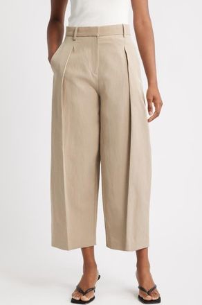Mango Olivia Pleated Straight Leg Pants in Medium Brown at Nordstrom, Size 10