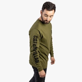 CAT MERK BANNEER Heren Katoenen Langsl sleeve T-shirt Groen