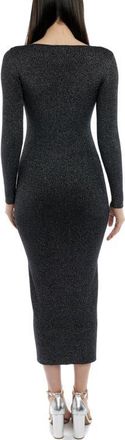 LBLC The Label Felicity Deep V Rib Maxi Dress in Silver Black at Nordstrom, Size X-Small