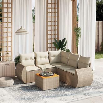 vidaXL Juego De Sof&aacute;s Jard&iacute;n Con Cojines 6 Pzas Rat&aacute;n Sint&eacute;tico Beige Vidaxl