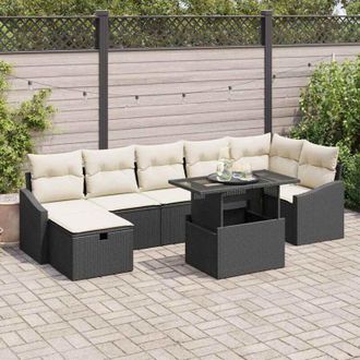 vidaXL Vidaxl - Conjunto De Sof&aacute; De Jard&iacute;n Con Coj&iacute;n 8 Pcs Negro Polirat&aacute;n