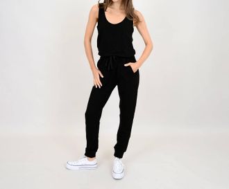 RD Style Yohna Slub Terry Tank Jumpsuit In Black