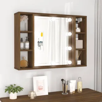 vidaXL Mueble Con Espejo Y Led Color Roble Marr&oacute;n 76x15x55 Cm Vidaxl