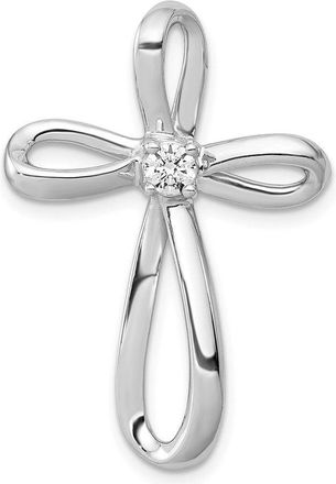 Diamond2Deal 10K White Gold 1/6ct. Round Diamond Cross Chain Slide Pendant