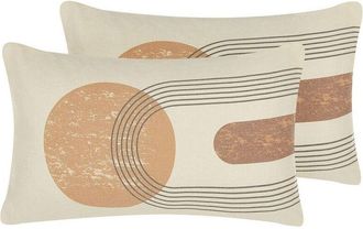 Beliani Beliani - Conjunto De 2 Cojines De Poli&eacute;ster Multicolor Patr&oacute;n Geom&eacute;trico 30 X 50 Cm Funda Extra&iacute;ble Cremallera Moderno Boho Nasturtium