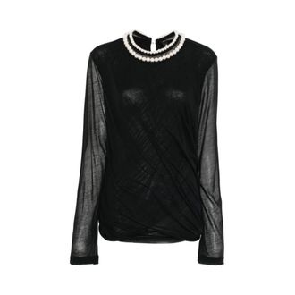 Junya Watanabe Pearl-embellished T-shirt - female - Junya Watanabe - Blouses - Black - M - Blouses & Shirts