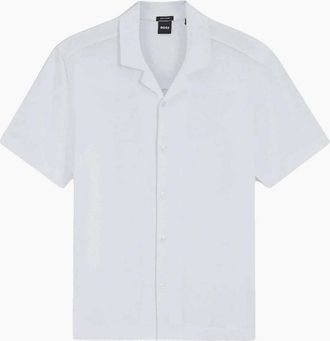 HUGO BOSS Mens Powell_235 Cuban Collar White Towel Shirt - Size: 38/Regular
