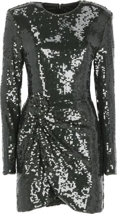 Rotate Olive Green Pailletes Mini Dress With Sequined Rose Drape