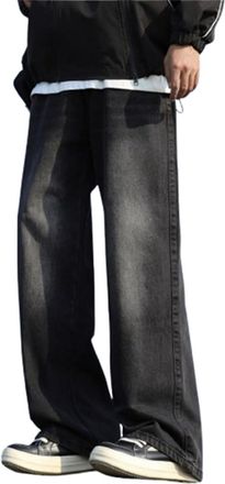 Generic Mens Jeans for Men UK Stretch Wide Leg Jeans Low Waisted Straight Leg Y2k Denim Pants Mens Work Regular Fit Loose Fit Trousers Teenager Hippie Stonewa