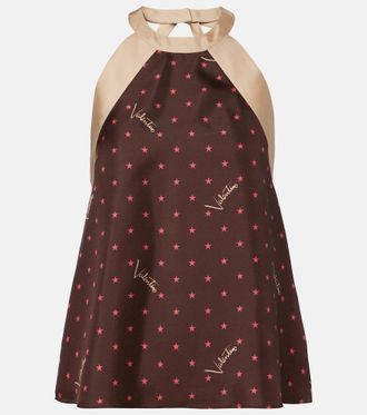 Valentino Printed halterneck silk twill top