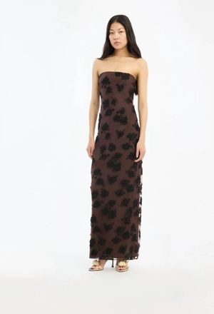 Rotate Beaded Maxi Tube Dress In Brown & Black