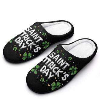 Generic St Shamrock Patricks Day Funny Mens Slippers Cotton Warm House Shoes Memory Foam Sandals Print Size 7-14