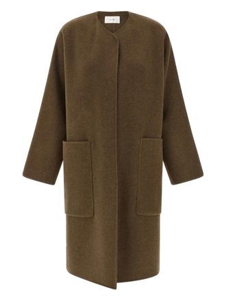 The Row Tiberus crew-neck pocket coat - women - Cashmere/Virgin Wool - 4 - Brown