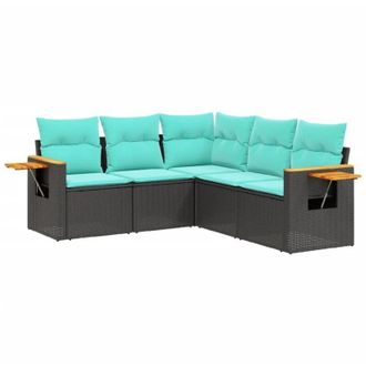 vidaXL Set De Sof&aacute;s De Jard&iacute;n 5 Pzas Con Cojines Rat&aacute;n Sint&eacute;tico Negro Vidaxl