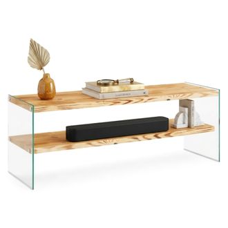 Dmora Mueble Tv Cloz, Un Estante, Estructura De Vidrio Templado, Un Compartimento, 120x35x45h Cm Roble Marr&oacute;n