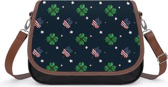 Generic Four Leaf Clovers U.S. Flag Womens Crossbody Bag Fashion Shoulder Handbags Message Tote Bag with Adjustable Strap