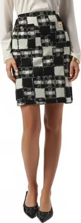 Joseph Ribkoff Checkered Jacquard Mini Pencil Skirt In Black/cream