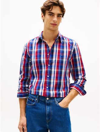 Tommy Hilfiger Mens Regular Fit Multi-Check Flex Shirt - Red - XXL