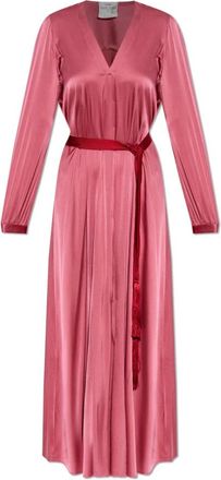 Forte_Forte Zijden jurk - Dames - Maxi kleedjes - Roze - XS - Leer - Kleedjes