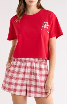 Open Edit Boxy Crop Sleep T-Shirt in Red Valentine Graphic at Nordstrom, Size X-Small