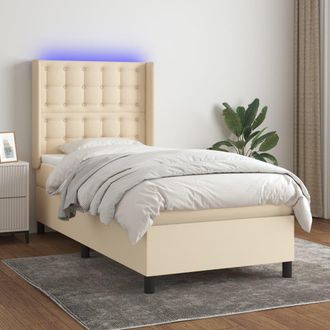 vidaXL Vidaxl - Cama Box Spring Colch&oacute;n Y Luces Led Tela Color Crema 90x190 Cm