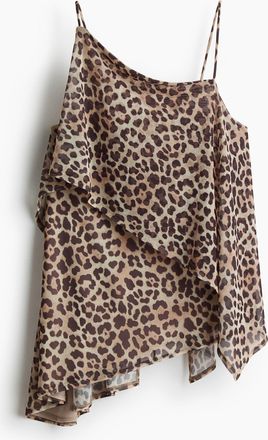 H&M Asymmetrisches Mesh-Top - Hellbeige/Leopardenprint