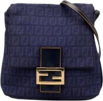 Fendi Pre-owned Canvas Crossbody Bag - Dames - Vintage Schoudertas - Blauw - ONE Size - Leer - Vintage