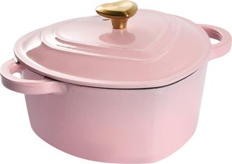 Beliani Cacerola De Hierro Fundido Con Tapa En Forma De Coraz&oacute;n Apta Para El Horno Compatible Con Todo Tipo De Placas De Cocina Rosa Levorra