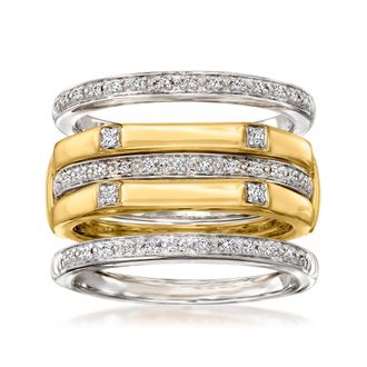 Ross-Simons Set Of 4 Diamond Stackable Rings in 2-Tone Sterling Silver