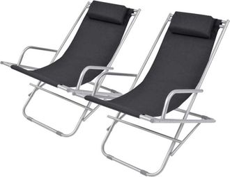 vidaXL Tumbonas Reclinables 2 Unidades Acero Negro Vidaxl