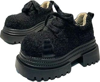 Generic YUJIEBB Big Head Hairy Womens Shoes Fashion Winter Snow Boots for Women Simplicity Fur Platform Warm Lace-up Female Footwear Black