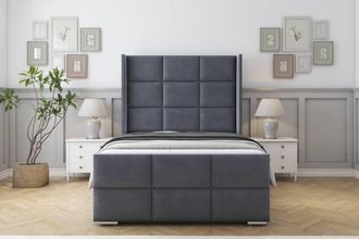 Sloomy Beaumont Plush Frame-Mattress-50 Upholstered Wingback Headboard in Dark Grey | Size: Super King