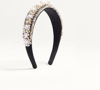 Valentino Garavani Cerchietto Valentino In Lana E Seta Con Ricamo Donna NERO/BIANCO/ORO UNI