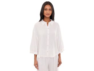 Eberjey Linen Blend Relaxed Sleeve Top Womens Clothing Off-White : XL
