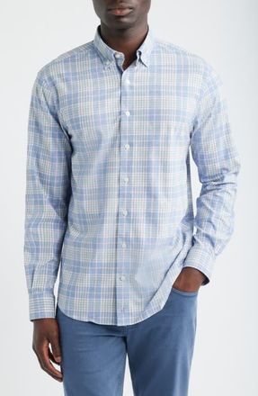 Johnnie-O Mosley Plaid Performance Twill Button-Down Shirt in Sapphire at Nordstrom, Size Xx-Large