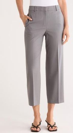 Theory High Waist Wool Blend Crop Straight Leg Pants in Pearl Melange at Nordstrom Rack, Size 00