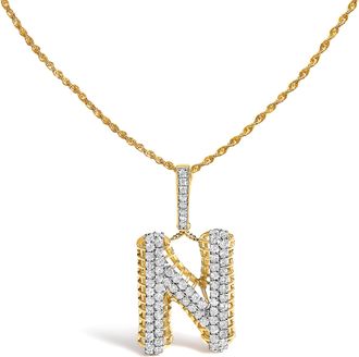 House of Brilliance Mens 10K Yellow Gold 1 1/2 Cttw Diamond Letter N Initial Pendant Necklace
