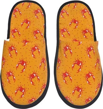 Generic Mens Slipper Red Crab Print Cosy Ladies Slippers Comfortable Lightweight Winter Slippers Indoor Travel M