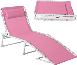 Best Choice Products Patio Chaise Lounge Chair, Outdoor Portable Adjustable Pool Recliner w/ Pillow - Carnation/White