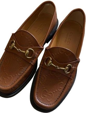Gucci Tan Embossed Leather Loafers Size 38