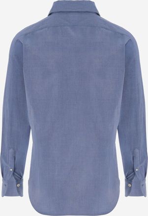 Finamore Mens Shirt Cotton-Blend Blue