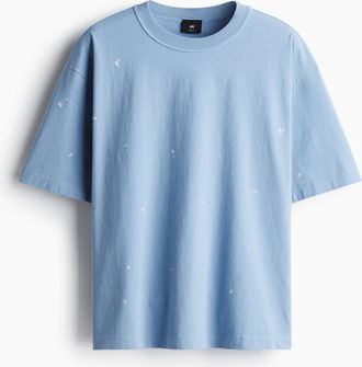 H&M Bedrucktes T-Shirt in Loose Fit - Blau/Spritzer