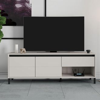 Dmora Mueble Para Televisi&oacute;n Corciano, Un Caj&oacute;n, 2 Estantes, 2 Puertas, 151x40x52h Cm Blanco Crema
