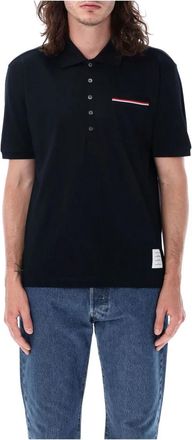 Thom Browne Navy Polo Shirt met Streepdetail - Heren - Polos - Blauw - XL - Katoen - Tops