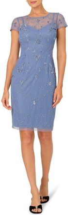 Adrianna Papell Beaded Mesh Cocktail Dress in French Blue at Nordstrom, Size 10