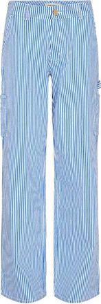 Sofie Schnoor Blauwe Cargo Broek met Gestreepte Print - Dames - Straight fit broeken - Blauw - XL - Katoen - Broeken