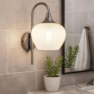 Globo Lighting Lampada da parete in cristallo lampada da parete LED in vetro curvo parete soggiorno luce nero-cromo, metallo, 7W 630lm bianco caldo, LxLxH 25x18x32