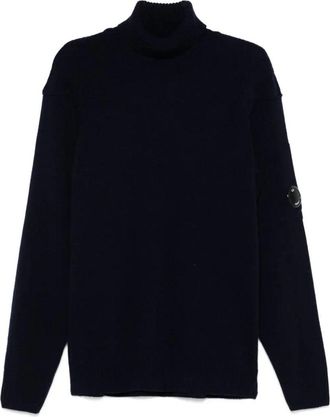 C.P. Company Ivory White Lambswool Turtleneck With Zip Pocket And Signature Motif