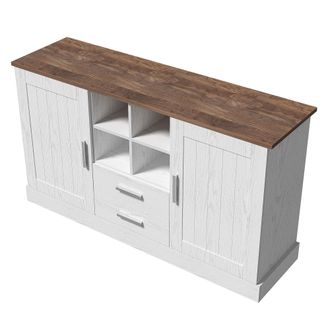 STILVORA Aparador Con 2 Puertas, 2 Cajones Y 4 Compartimentos Abiertos, Bisagras Soft-close, Moderno, De Tablero De Part&iacute;culas, Blanco Y Marr&oacute;n, 140&times;40&times;79,5 Cm